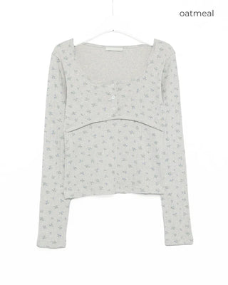 Henry Scooped Neck Flower Thermal Long T-Shirt