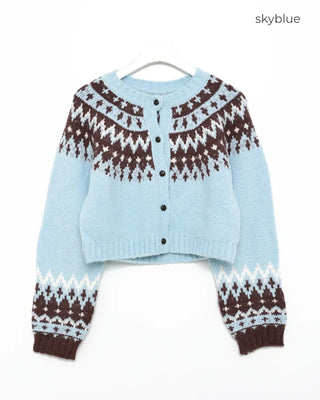 Fair Isle Cropped Knit Cardigan