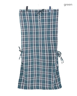 Checked ribbon strap long skirt