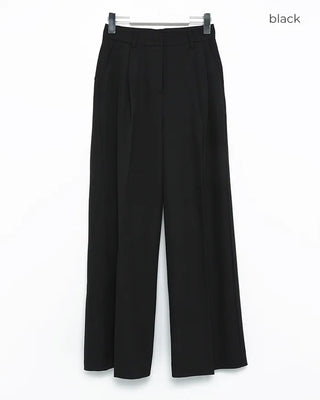 Two-pleat, center-creased wide-leg slacks