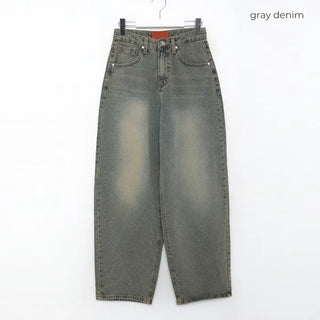 Gray wash denim wide pants