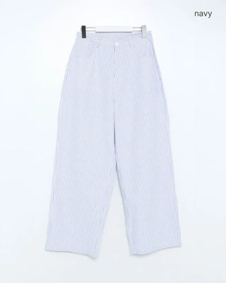 Summer cotton striped wide-leg pants
