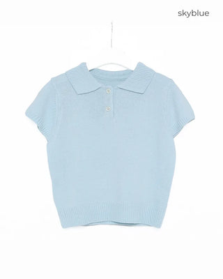 Two-button collar short-sleeved knit