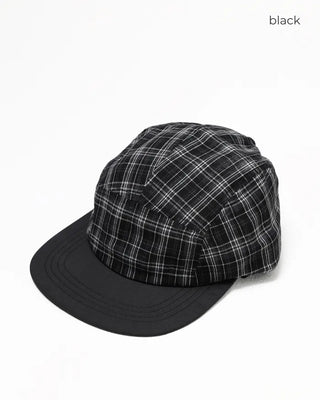 Checkered cap with drawstring