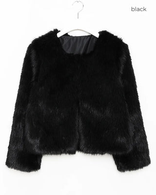Round neck fur jacket
