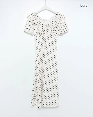 Polka Dot Frill Short Sleeve Long Dress