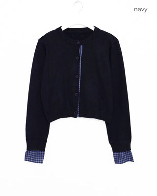 Checked two-tone knit cardigan