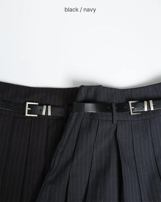 Belted Pinstripe Pleated Mini Skirt