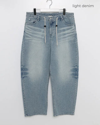 Washed string denim pants