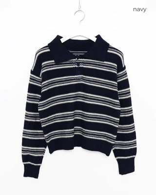 Striped polo collar knit