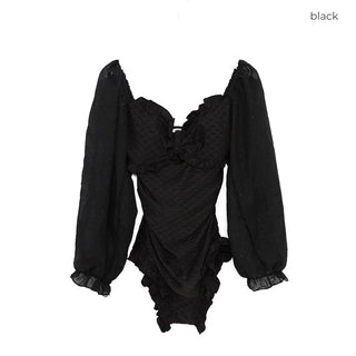 Puff-sleeve ruffled monokini
