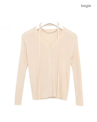 V-neck cardigan with waist-defining belt