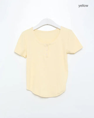 Button Point Round Short Sleeve T-Shirt
