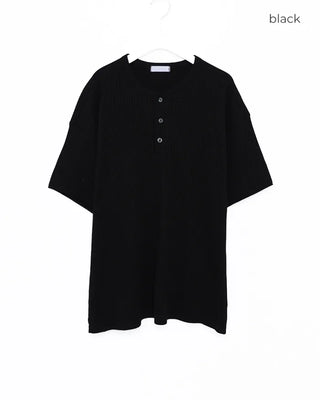 Waffle Henley Neck Short-Sleeve Knit