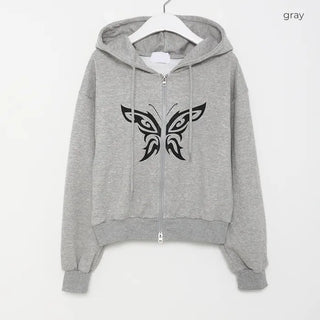Butterfly Cropped Hoodie Zip-Up