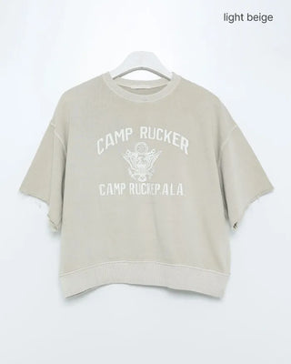 Cut-off hem sweat half-length T-shirt