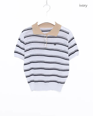 Two-tone short-sleeved knit