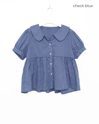 Round collar shirred blouse