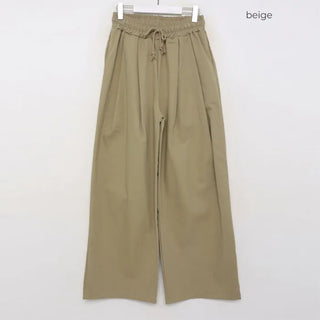 Double-pleated cotton wide-leg pants