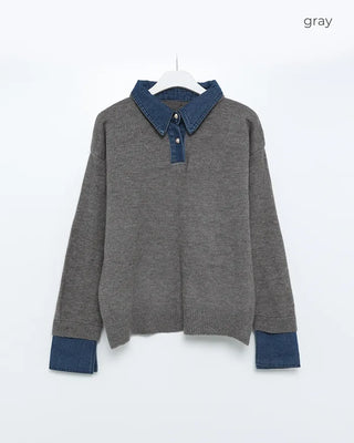 Denim two-tone accent color knit