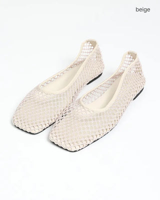 Square-toe mesh flat shoes