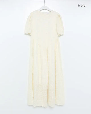 Flower Pattern Puff Long Dress