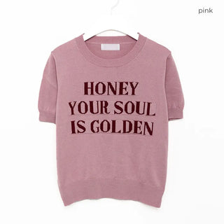 Lettering Half-Sleeve Knit