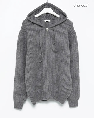 (Unisex) Rib-Knit Zip-Up Hoodie