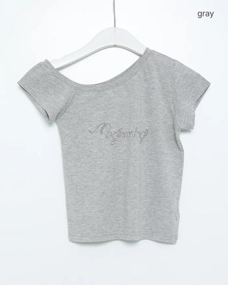 Lettering One-Shoulder Short-Sleeve T-Shirt