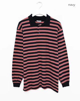 (Unisex) Multi-stripe Long Polo T-shirt