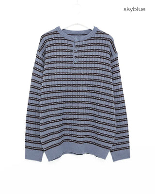 Henley neck striped knit