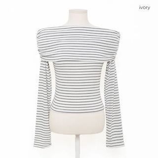 Border Shirred Off-Shoulder T-Shirt