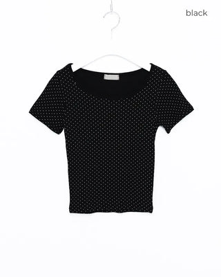 Pindot Long Neck Rib Half T-Shirt