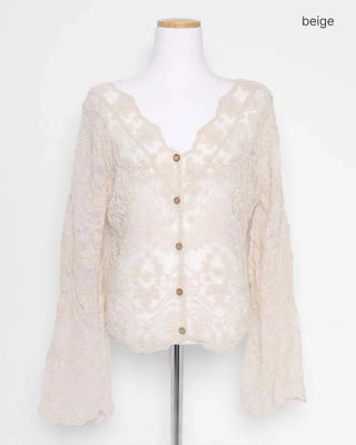 V-neck lace sheer cardigan