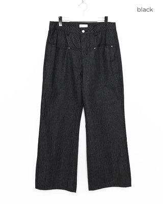 (Unisex) Pencil Stripe Wide Black Jeans