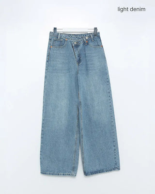 Asymmetrical wide-leg denim pants