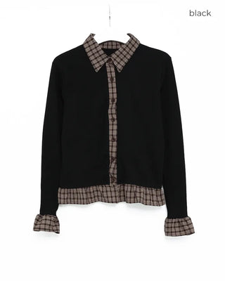 Checked frill cardigan