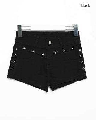Skull Studded Berry Short Black Pants