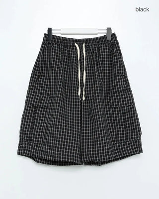 (Unisex) Check Seersucker Half Cargo Pants