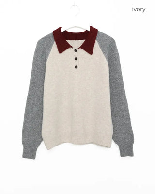 Two-tone accent color long-sleeved knit