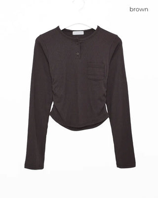 Ribbed Shirring Knit T-Shirt