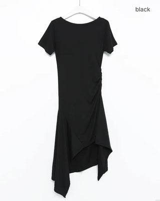 Waist Gathered Asymmetrical T-Shirt Dress