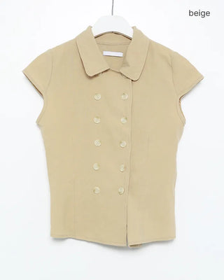 Raglan cap sleeve double-button blouse