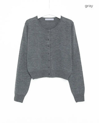 Round neck wide rib hem cardigan