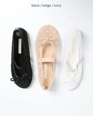 Polka Dot Mesh Mary Jane Flat Shoes