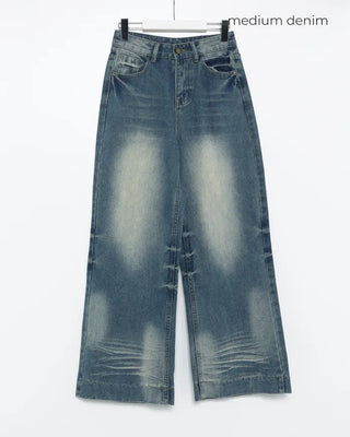 Unique whiskered wash low-rise denim pants