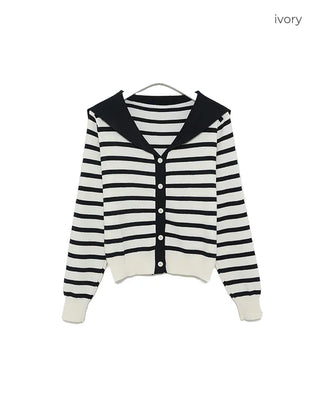 Sailor collar striped cardigan