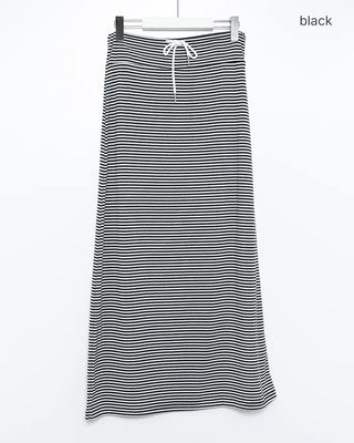 Wide-waist slim striped maxi skirt