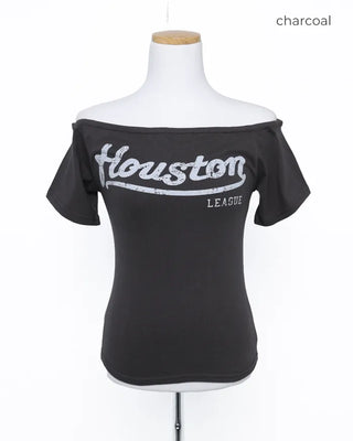 Lettering Crop Off-Shoulder Short-Sleeve T-Shirt