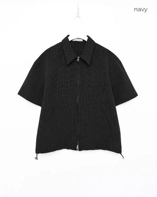 Cropped string check shirt